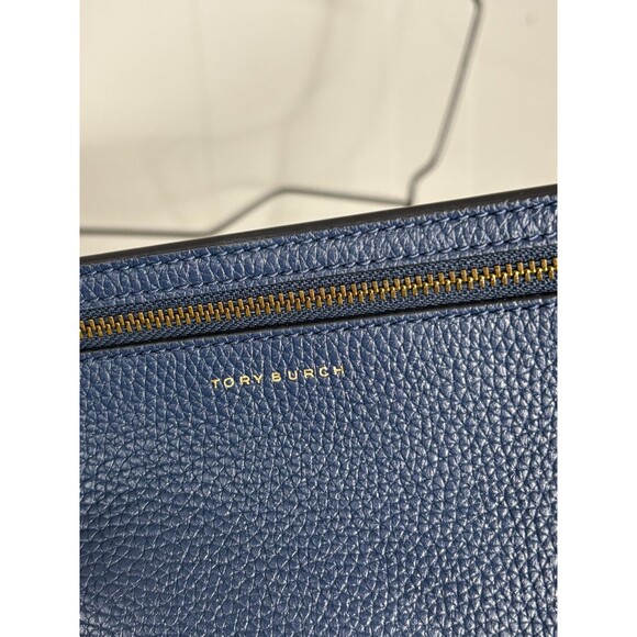 Tory Burch Blake Tote Bag Navy Blue Something Wild Lining Print with Wristlet - Picture 6 of 11